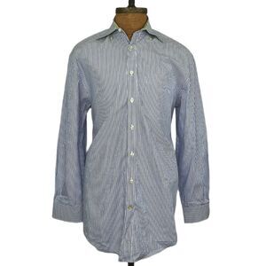 Peter Millar Men's Shirt Medium  Cotton Blue White Striped L/S Button Up